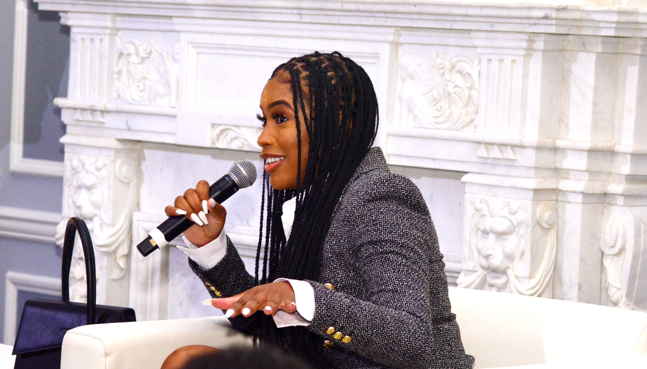 Milan Rouge, CEO of Milano Di Rouge, speaks on her entrepreneurial journey during the Philadelphia stop of the "Advancing Black Wealth Tour." Photo Courtesy of Marcus Branch. 