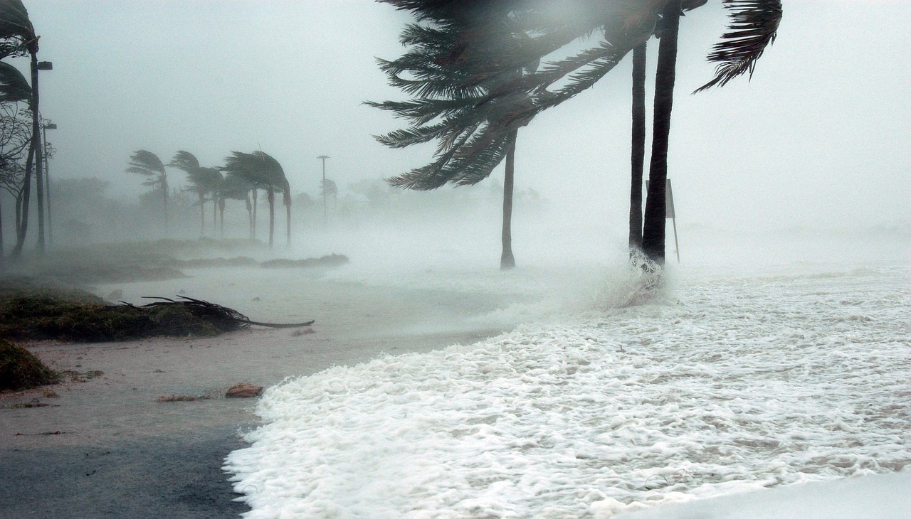 Hurricane hitting the Caribbean. 
