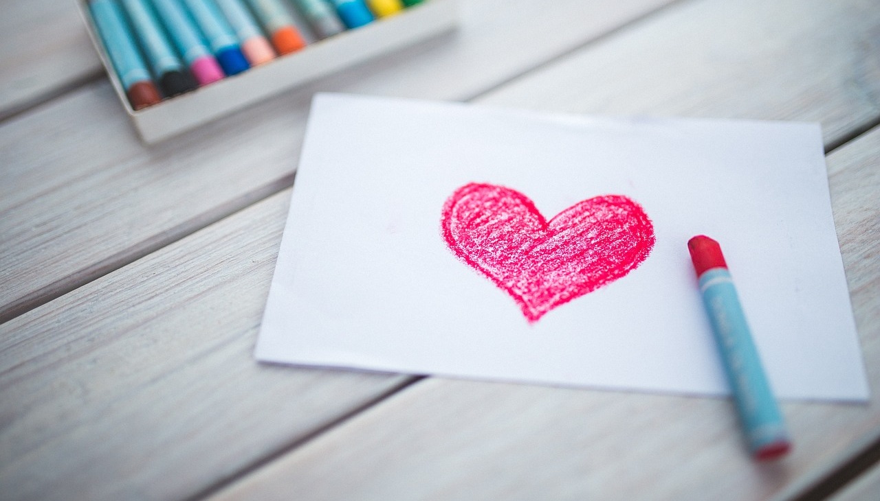 A heart drawn with crayons.