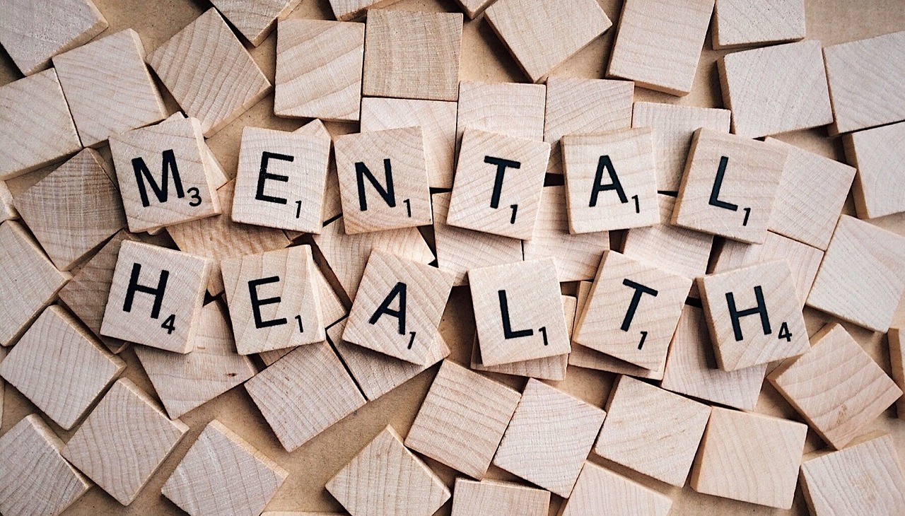 Wooden blocks spelling "mental health."