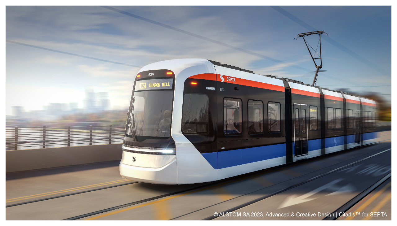 A 3D rendering of a new SEPTA trolley planned to be implemented by 2027.