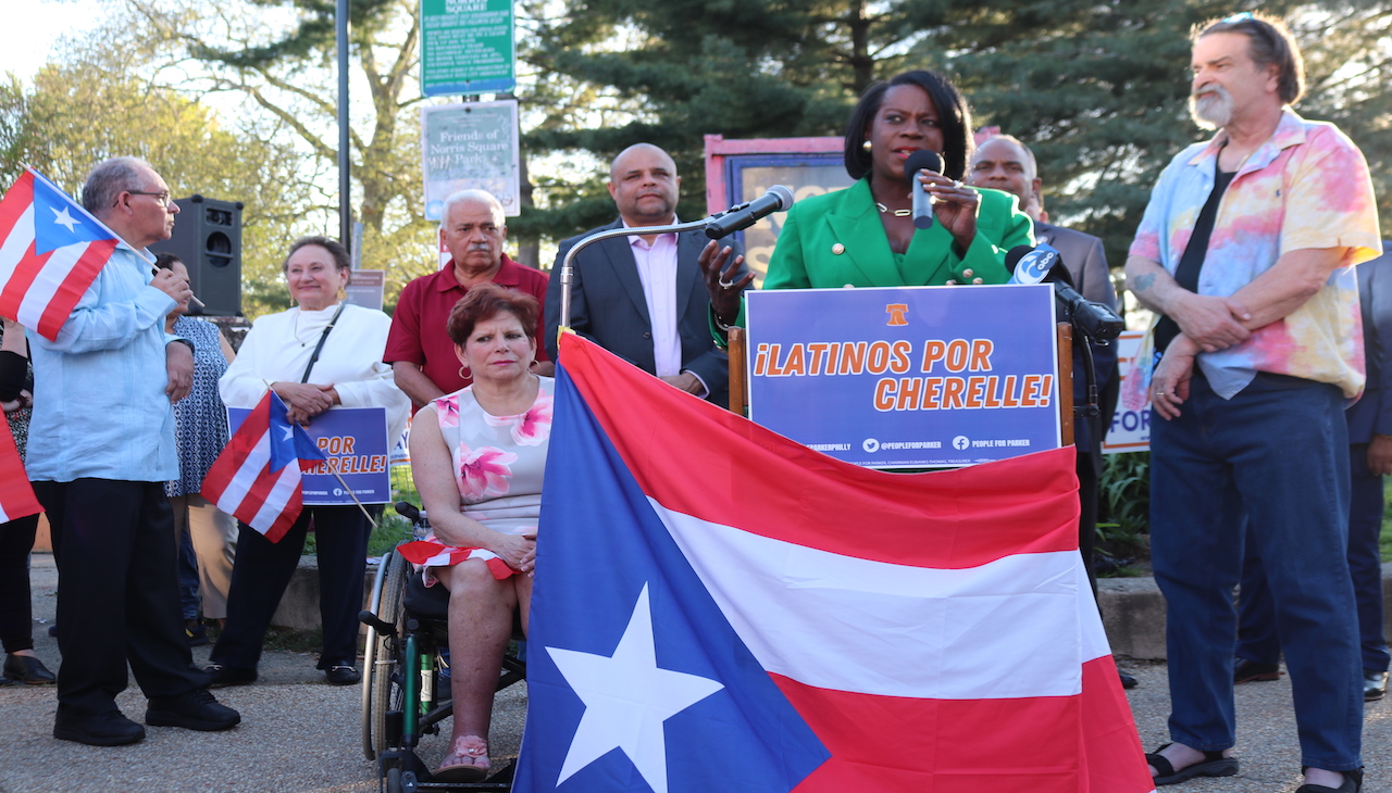 Cherelle Parker delivers remarks after receiving an endorsement from Latino elected officials. Photo: Carlos Nogueras / AL DÍA News
