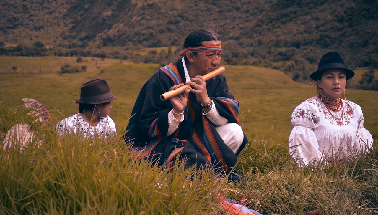 indigenous people at a mountain. 