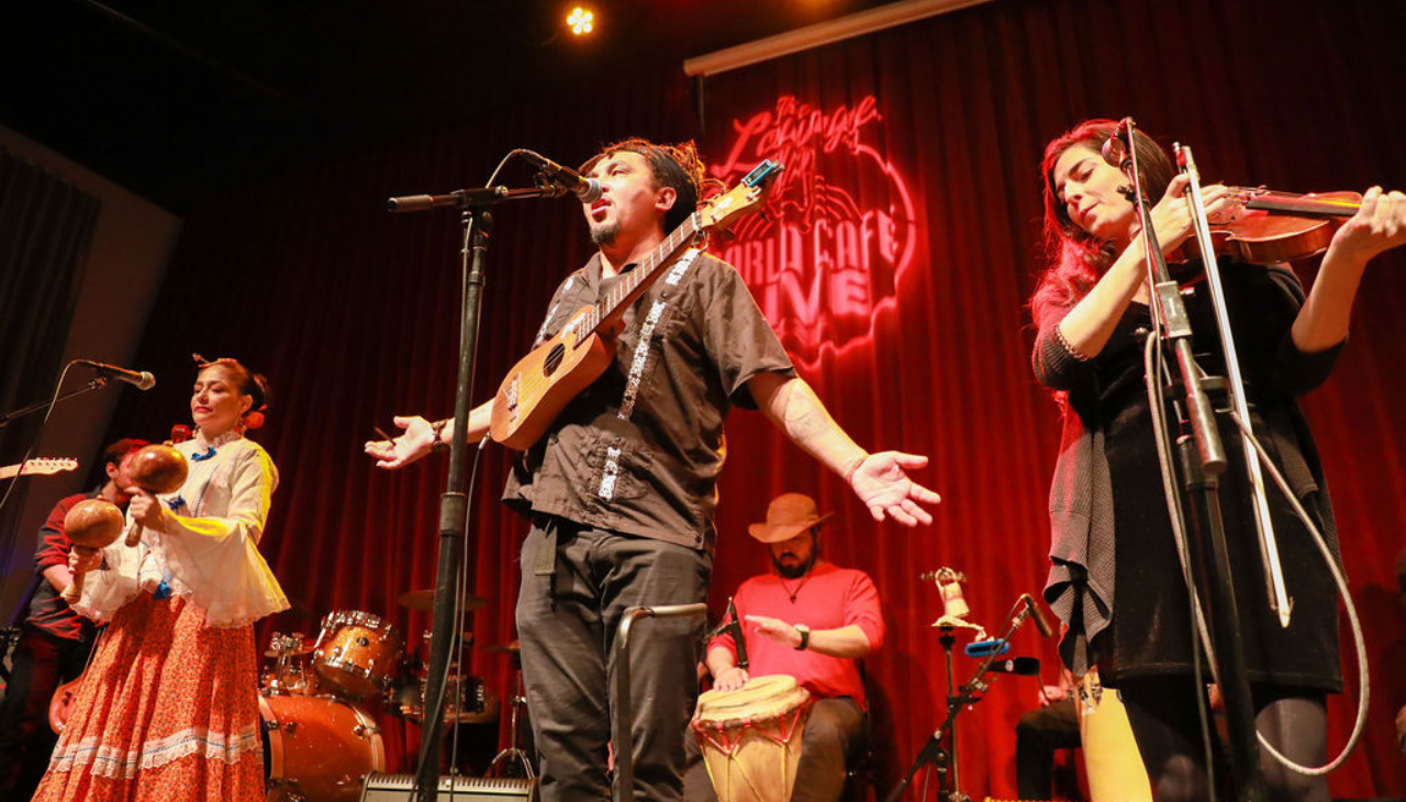 Guachinangos is a band known locally for fusing Mexican son jarocho with Colombian cumbia.