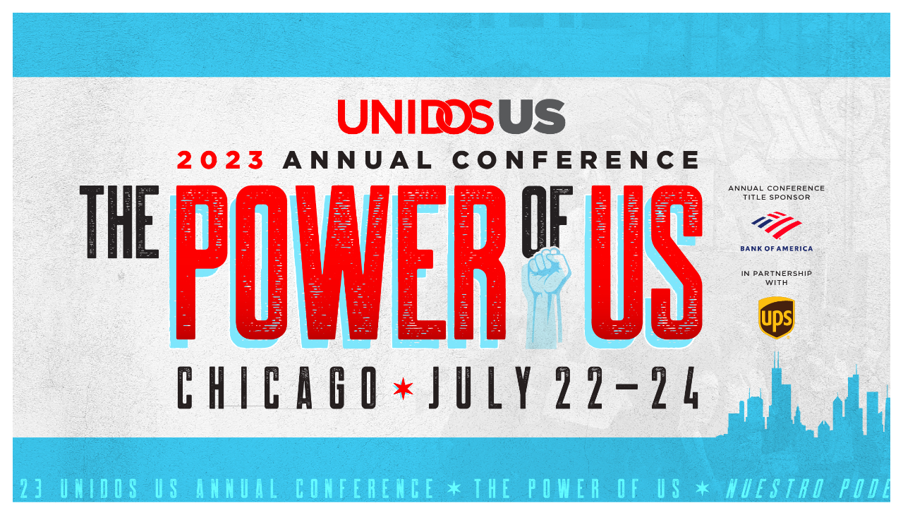 The UnidosUS advertisement banner for the Chicago 2023 conference.