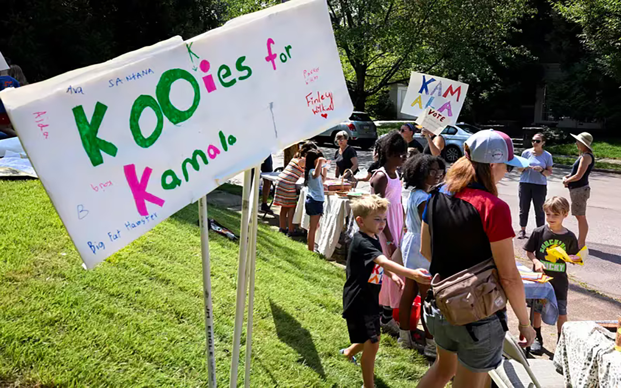 Young entrepreneurs with a keen sense of politics held a "Kookies for Kamala" cookie bake sale fundraiser for the Kamala Harris/Tim Walz campaign in Mount Airy. Tom Gralish / Staff Photographer - Philadelphia Inquirer