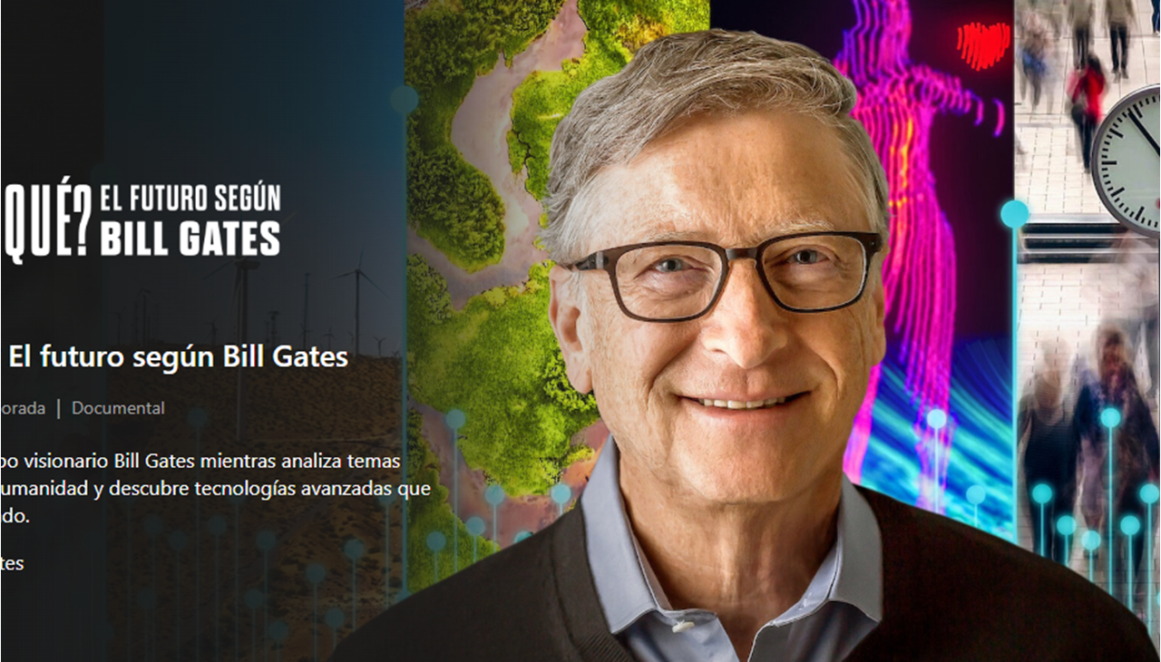 Bill Gates y el poster de su nueva serie en Netflix. Toma de pantalla de Netflix.