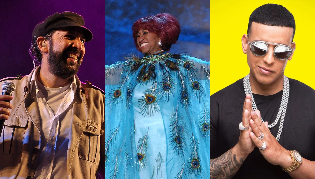 Juan Luis Guerra, Celia Cruz and Daddy Yankee have been some of the most influential Latin artists in music. Photo: WikiCommons Collage.