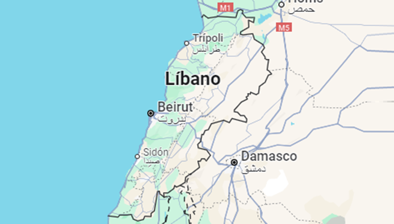 Mapa de Líbano y su capital Beirut.