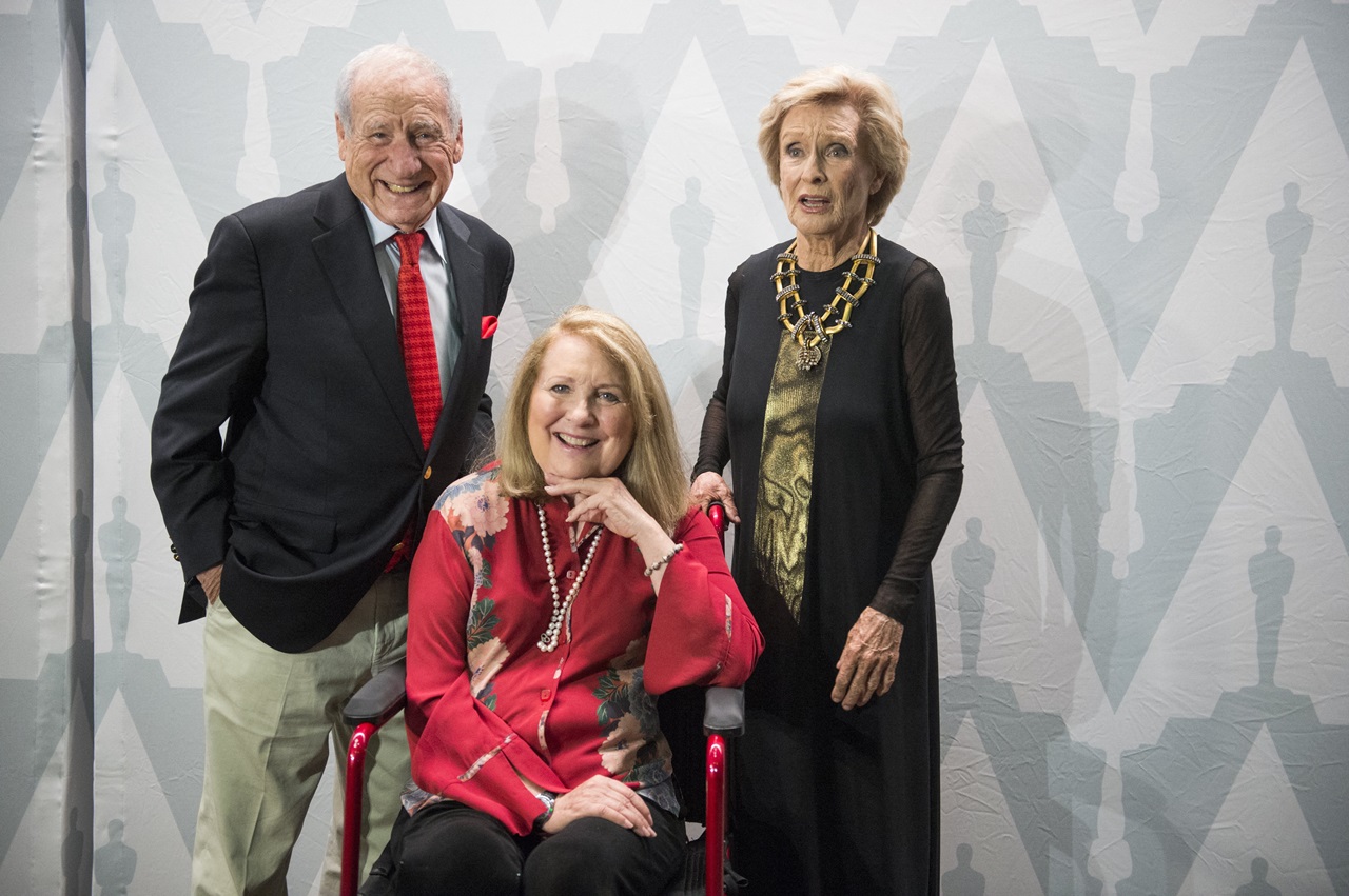 Teri Garr, seated, with Mel Brooks and Cloris Leachman, co-stars of the film Young Frankenstein. (Photo by ROBYN BECK / AFP)