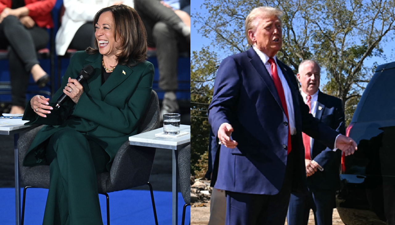 Kamala Harris during her rally in Michigan. (Photo by SAUL LOEB / AFP).Donald Trump in North Carolina. (Photo by Jim WATSON / AFP)