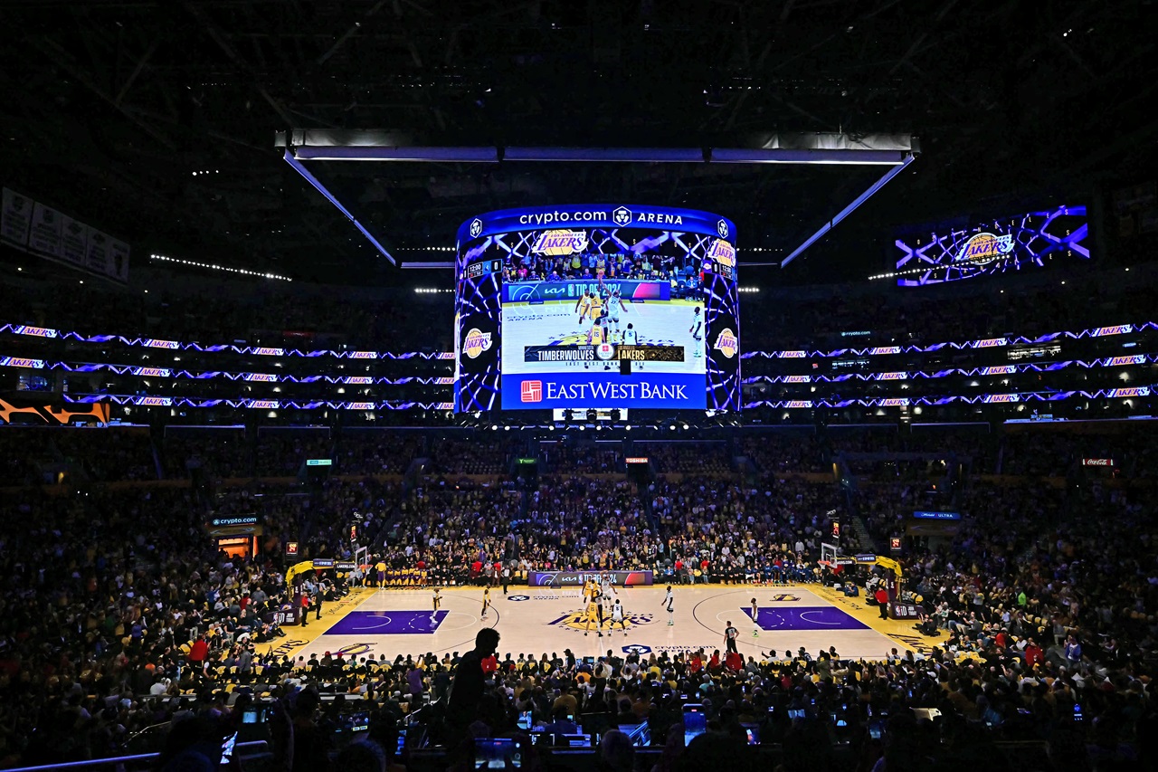 The Los Angeles Lakers play at Crypto Arena in Los Angeles. File photo by Frederic J. Brown / AFP.