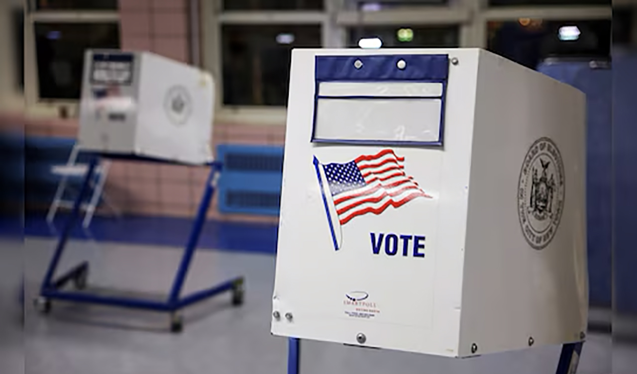 Voting booth on Election Day for the 2024 US Presidential Election in New York.