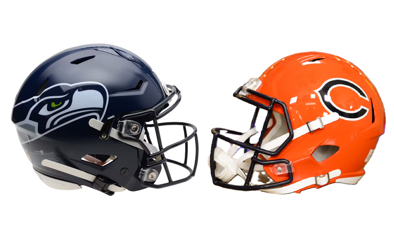 Seahawks and Bears helmets. Images taken from the teams' websites.