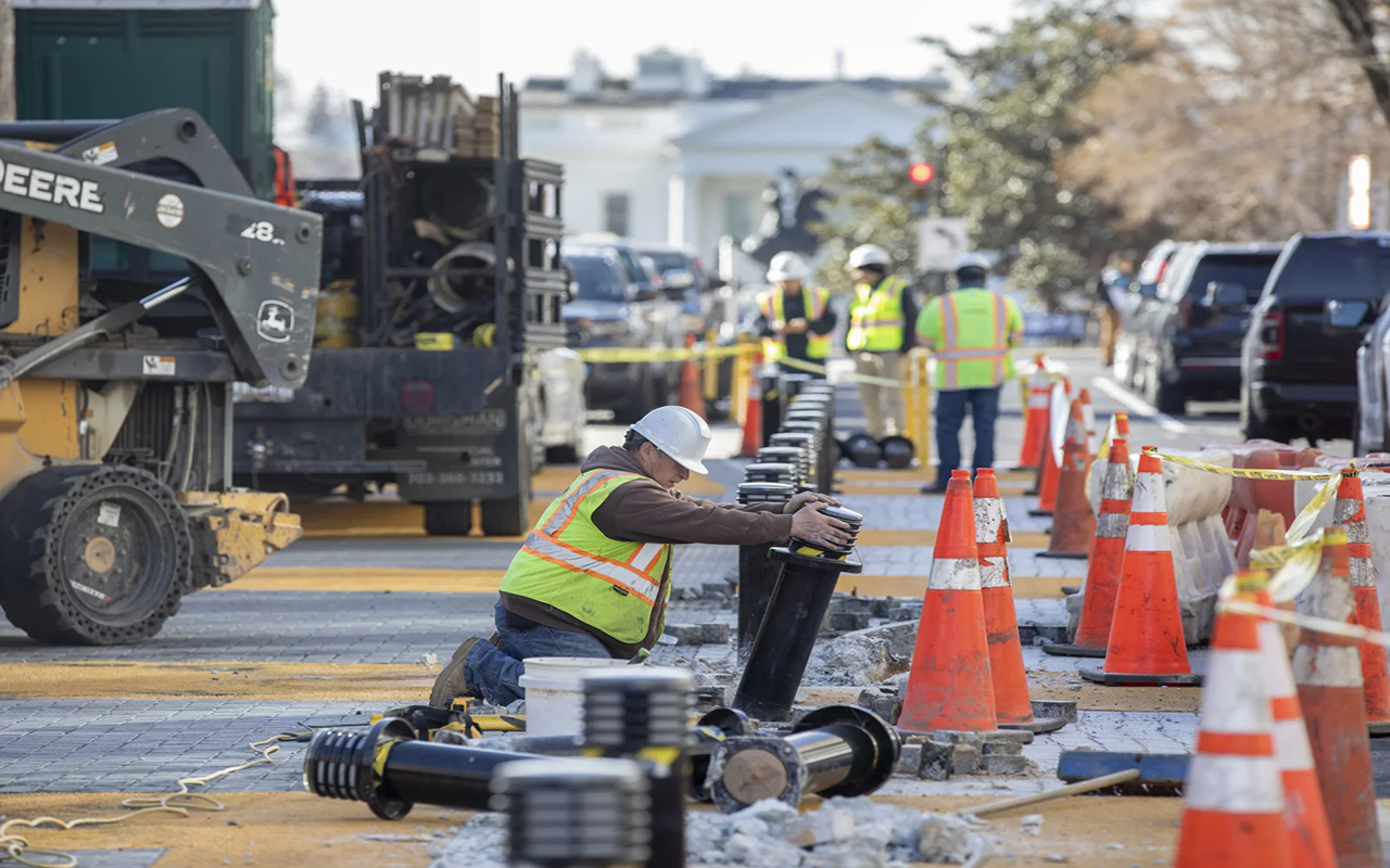 Reconstruction on Black Lives Matter Plaza in Washington, D.C., began Monday. According to a DDOT statement, work on the plaza will take six to eight weeks to complete. Tyrone Turner/WAMU