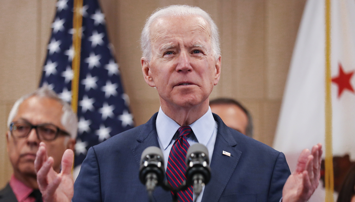 Democratic presidential candidate former Vice President Joe Biden speaks while standing with supporters at a campaign event at the W Los Angeles hotel on March 4, 2020 in Los Angeles, California. (Photo by Mario Tama/Getty Images)
