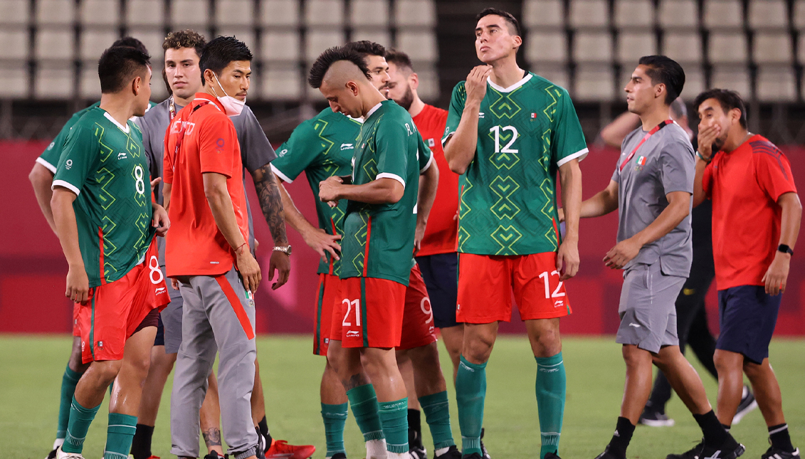 Mexico after losing to Brazil on penalties in the 2020 Tokyo Olympic Games. Photo: Getty Images. 
