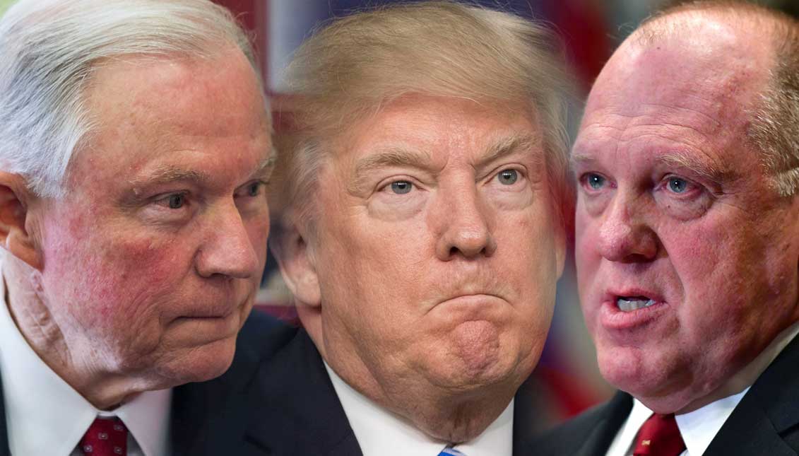 Attorney General Jeff Sessions, President Donald Trump, and Acting Immigration and Customs Enforcement Director Thomas Homan. Photo: EFE