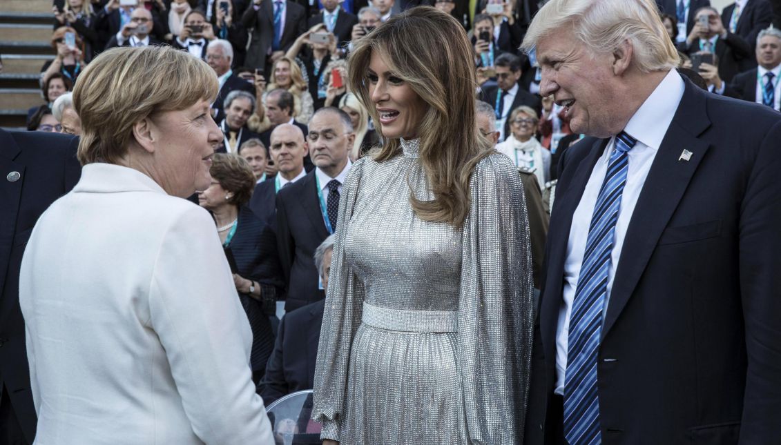 US President Donald J. Trump and First Lady Melania Trump with German Chancellor Angela Merkel at the Greek Theater to attend a concert, on the sideline of the G7 Summit in Taormina, Sicily island, Italy, 26 May 2017. EPA/TIBERIO BARCHIELLI / CHIGI PALACE PRESS OFFICE 