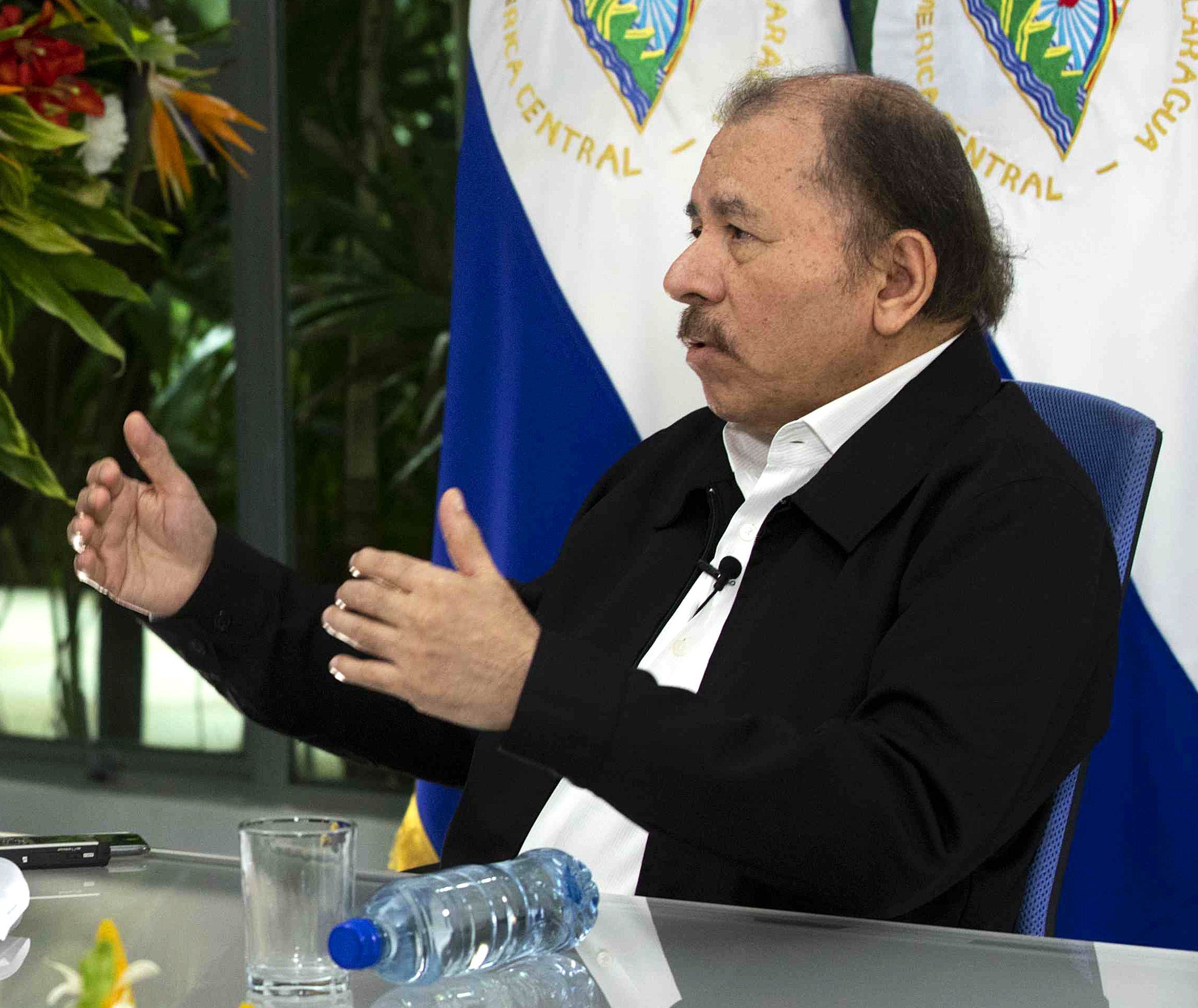 Nicaraguan President, Daniel Ortega, speaks during a press conference with EFE news agency in Managua, Nicaragua, Sept. 4, 2018. EFE/Jorge Torres
