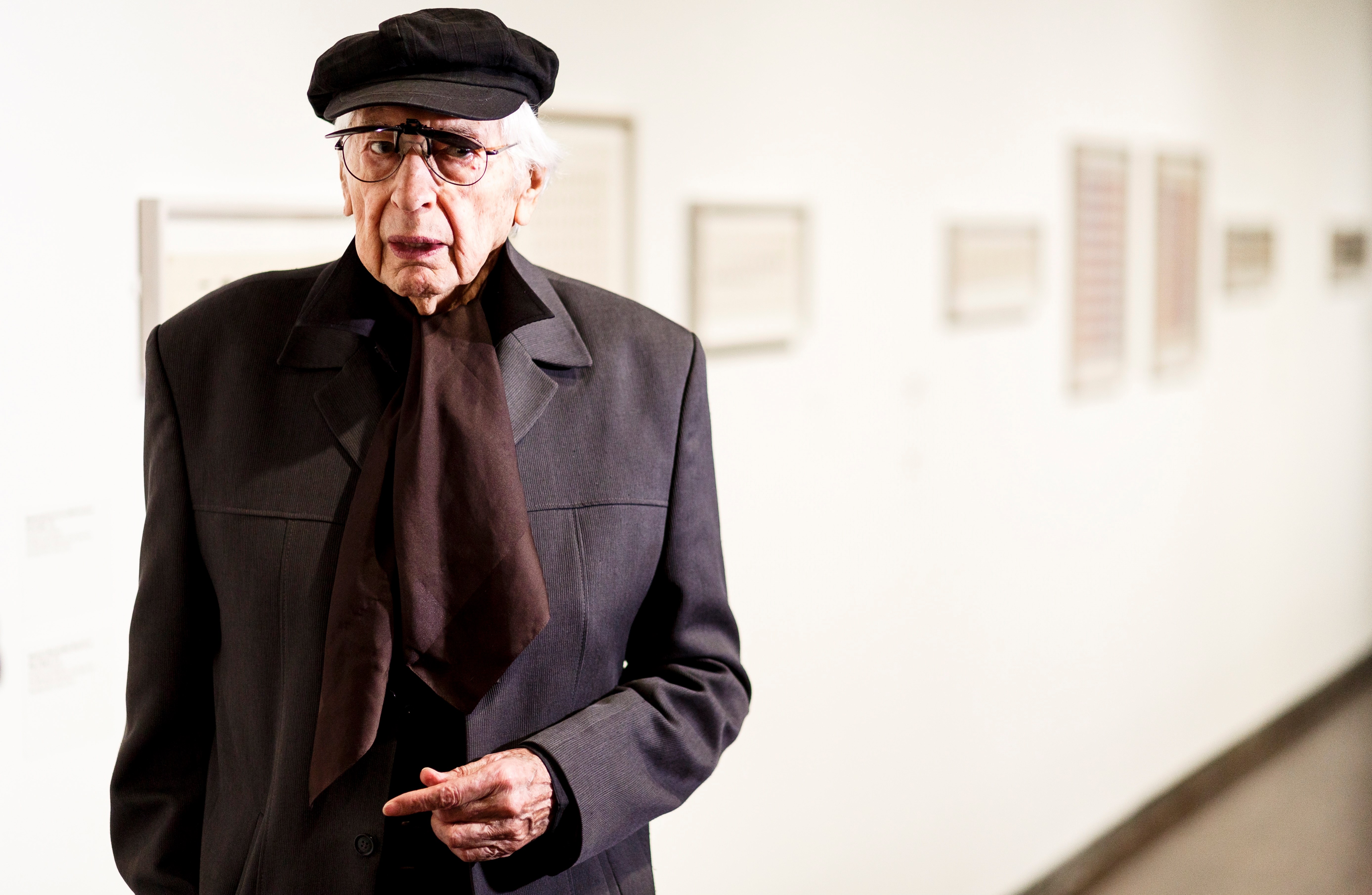 Artist Julio Le Parc speaks during a preview of the exhibit 'Julio Le Parc 1959' at the Met Breuer Museum in New York, New York, USA, Dec. 3, 2018. EPA-EFE/JUSTIN LANE