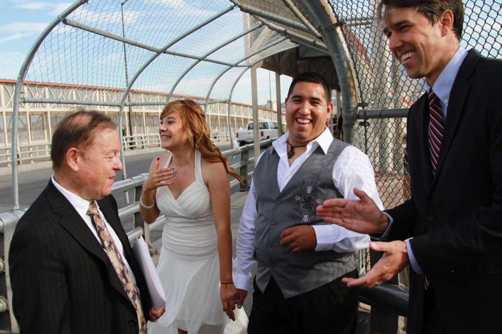 Then-U.S. Rep. Beto O'Rourke (TX-16) meets with a Edgar and Maricruz, a couple who married at the U.S. border. Maricruz's immigration violations bar her from living in the U.S. with her husband. Photo: Medium blog of Beto O'Rourke