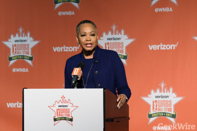 Lisa Borders is leaving her role as WNBA President to become the first-ever President of Time's Up. GeekWire photo/Kevin Lisota
