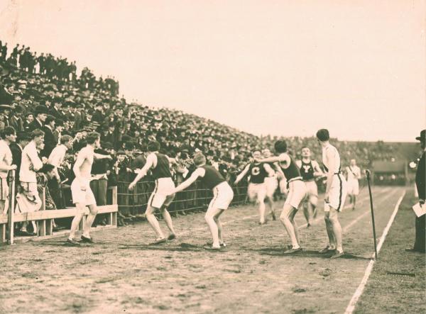 The Penn Relays is celebrating their 123rd season at Franklin Field this weekend. The above photo is from a Varsity one-mile relay teams competing in 1906.  Photo: University of Pennsylvania Archives