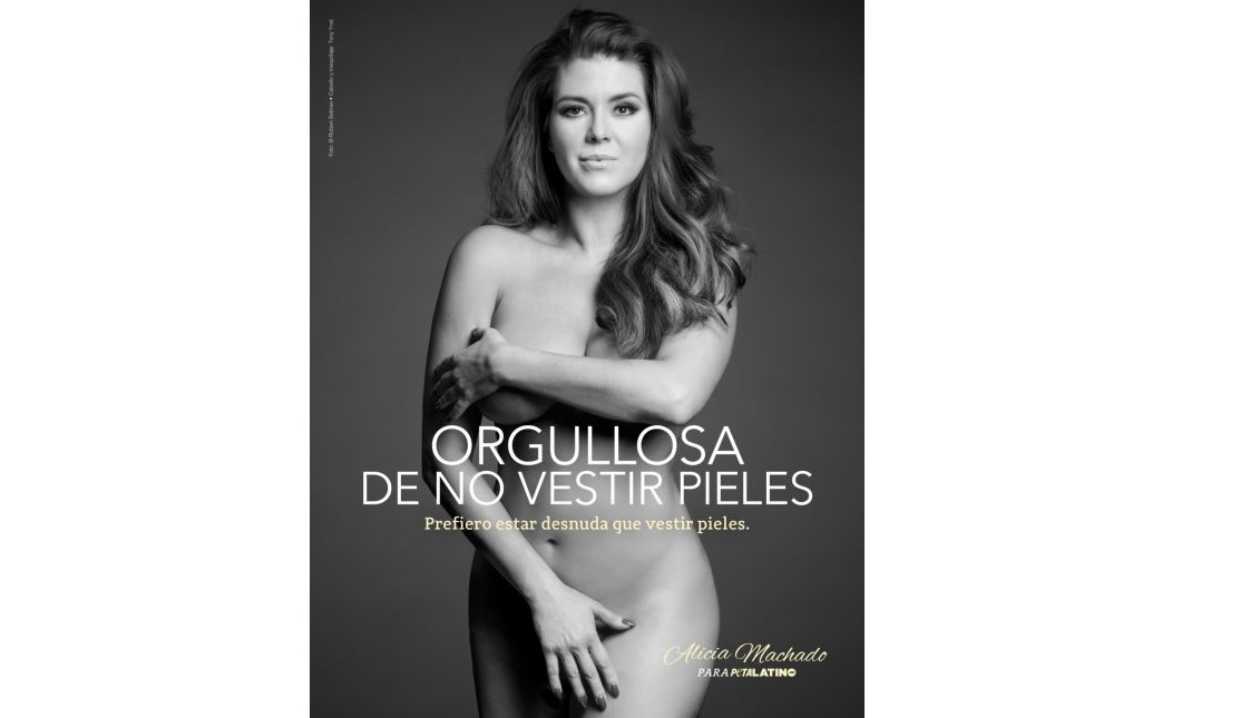 Photo provided by People for Ethical Treatment of Animals (PETA) showing Former Miss Universe Alicia Machado posing for PETA Latino's anti-fur campaign. EFE/PETA/ROBERT SEBREE
