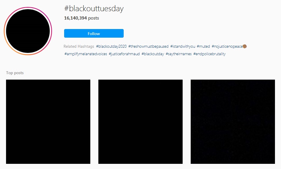 Imágenes de la campaña digital #BlackOutTuesday
