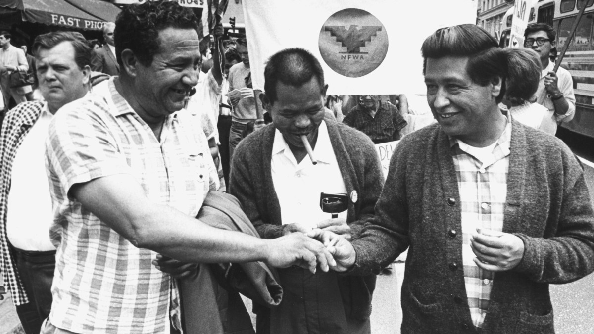 Larry Itliong and Cesar Chavez. Photo: Gerald French/Getty Images