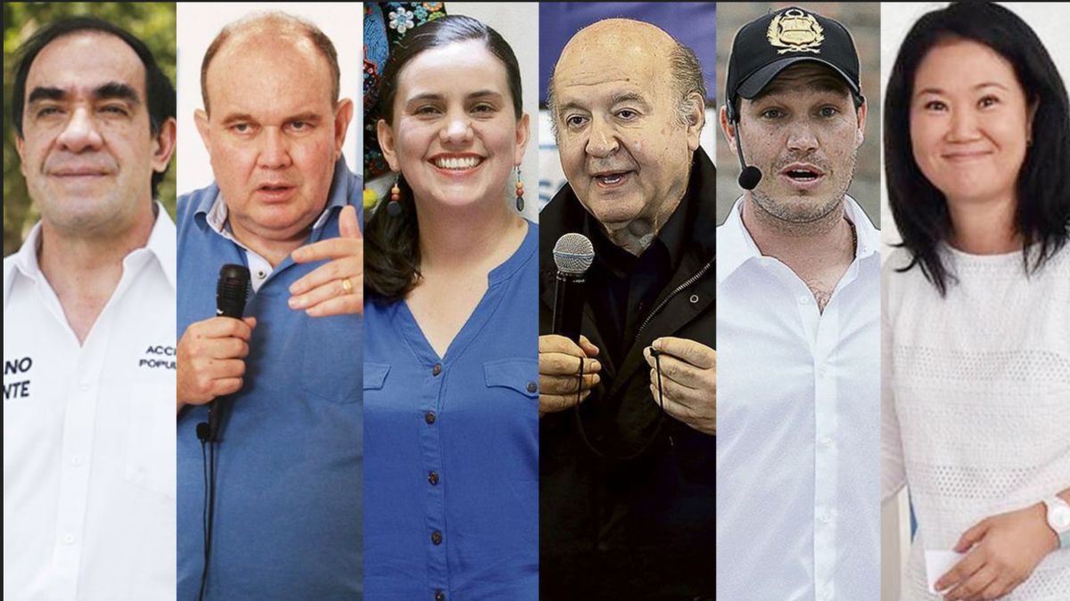 The six candidates that could go to the second round in the 2021 Elections in Peru. Photo by AS Peru.