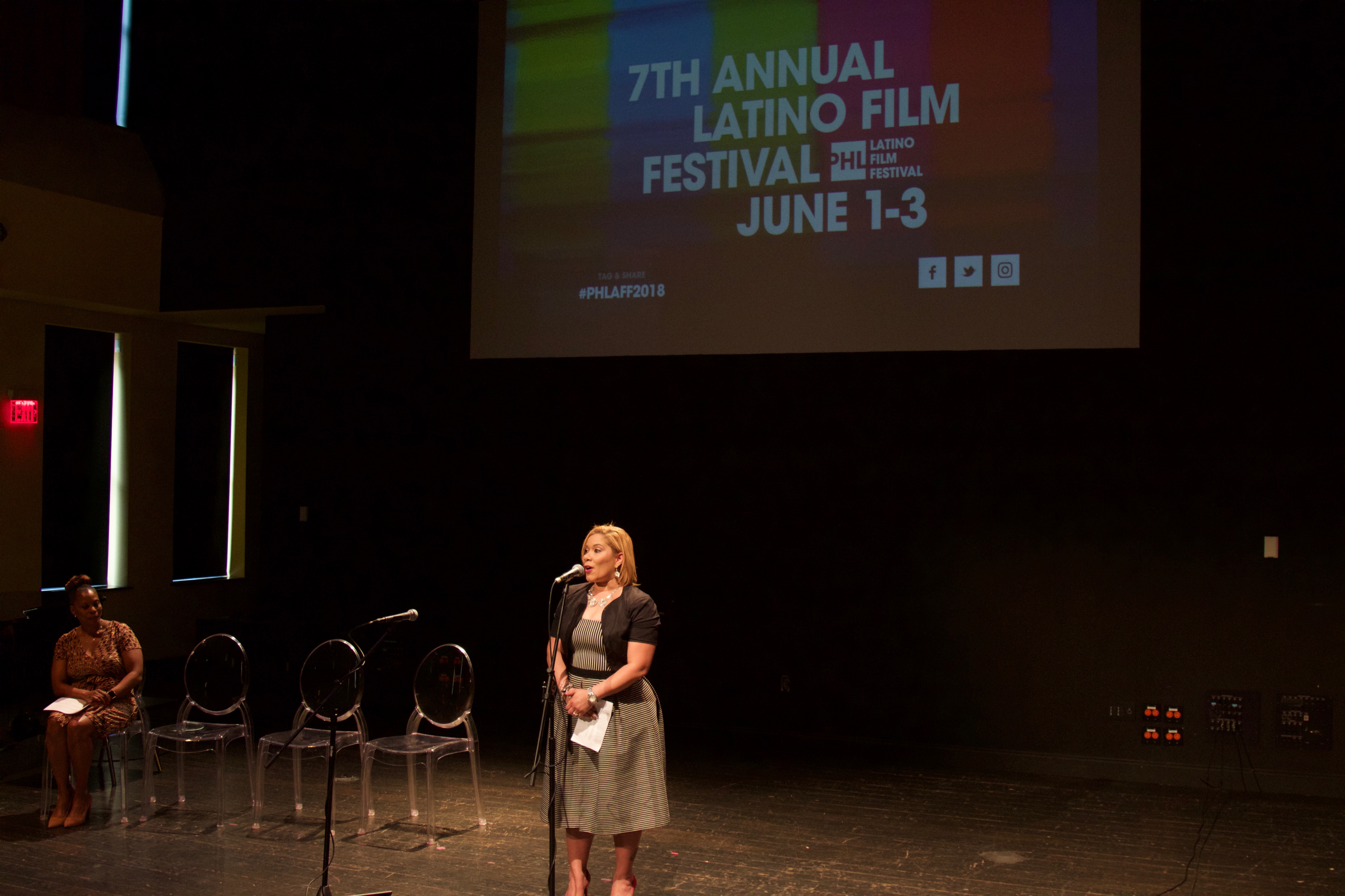 Joanna Otero-Cruz, Deputy Managing Director for the Community Services cabinet, spoke at the opening of the Philadelphia Latino Film Festival on Friday, June 1. Photo: Emily Neil / AL DÍA News