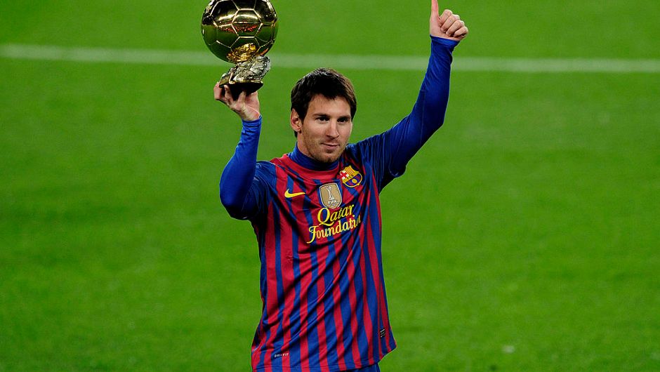 Messi in Barcelona's Camp Nou after winning the 2012 Ballon d'Or. Photo: Josep Lago/AFP via Getty Images.
