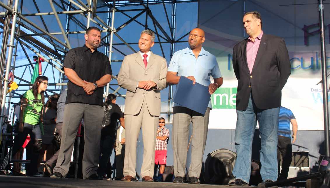 (L. to R.) The Secretary of Education in Pennsylvania, Pedro Rivera; the Secretary of the State of Pennsylvania, Pedro Cortes; the Mayor of Philadelphia, Michael Nutter, and Richard Negrin, managing director of the City of Philadelphia. Ana Gamboa/ AL DÍA News
