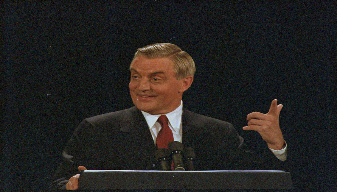  Walter Mondale makes a point during his second presidential debate against the Republican candidate, President Reagan. Photo: Bettmann/Getty Images