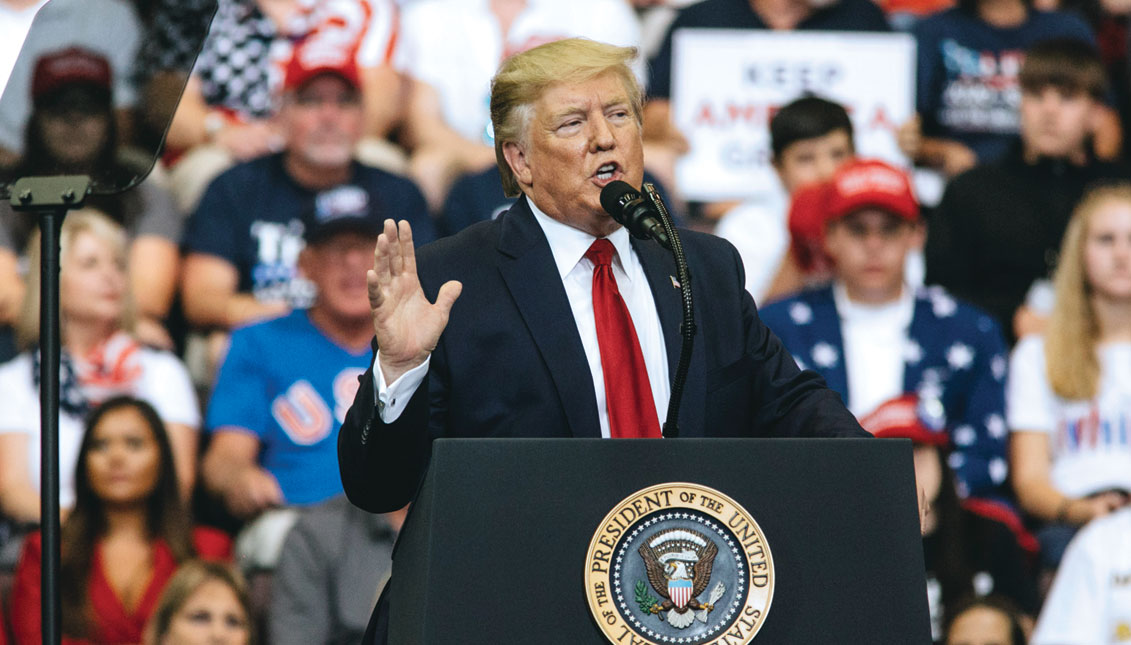 El presidente Donald Trump habla en un mitin de campaña en el U.S. Bank Arena el 1 de agosto de 2019 en Cincinnati, Ohio. Foto: Andrew Spear / Getty Images