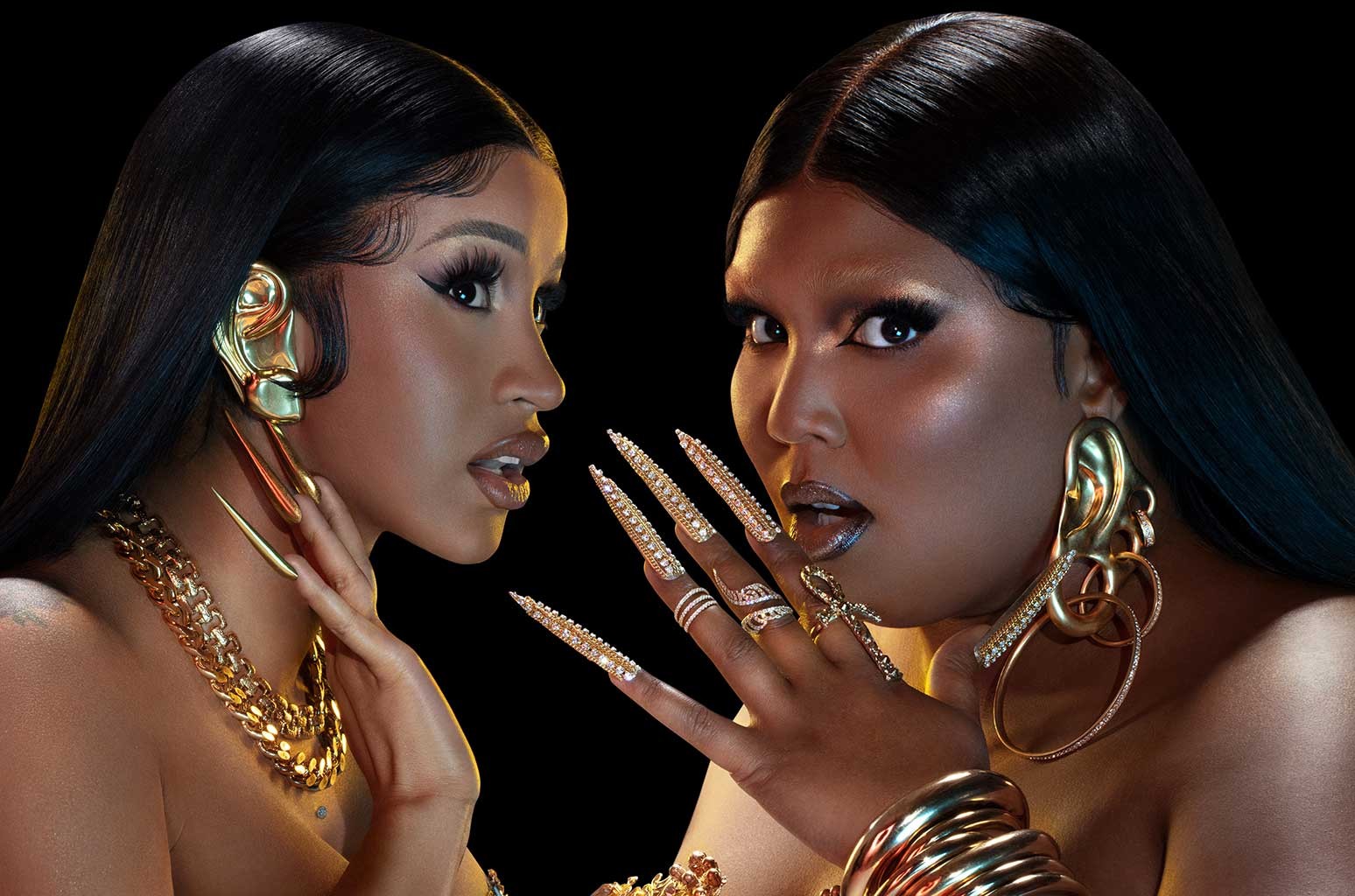 Cardi B ft. Lizzo on the cover of her new track "Rumors".