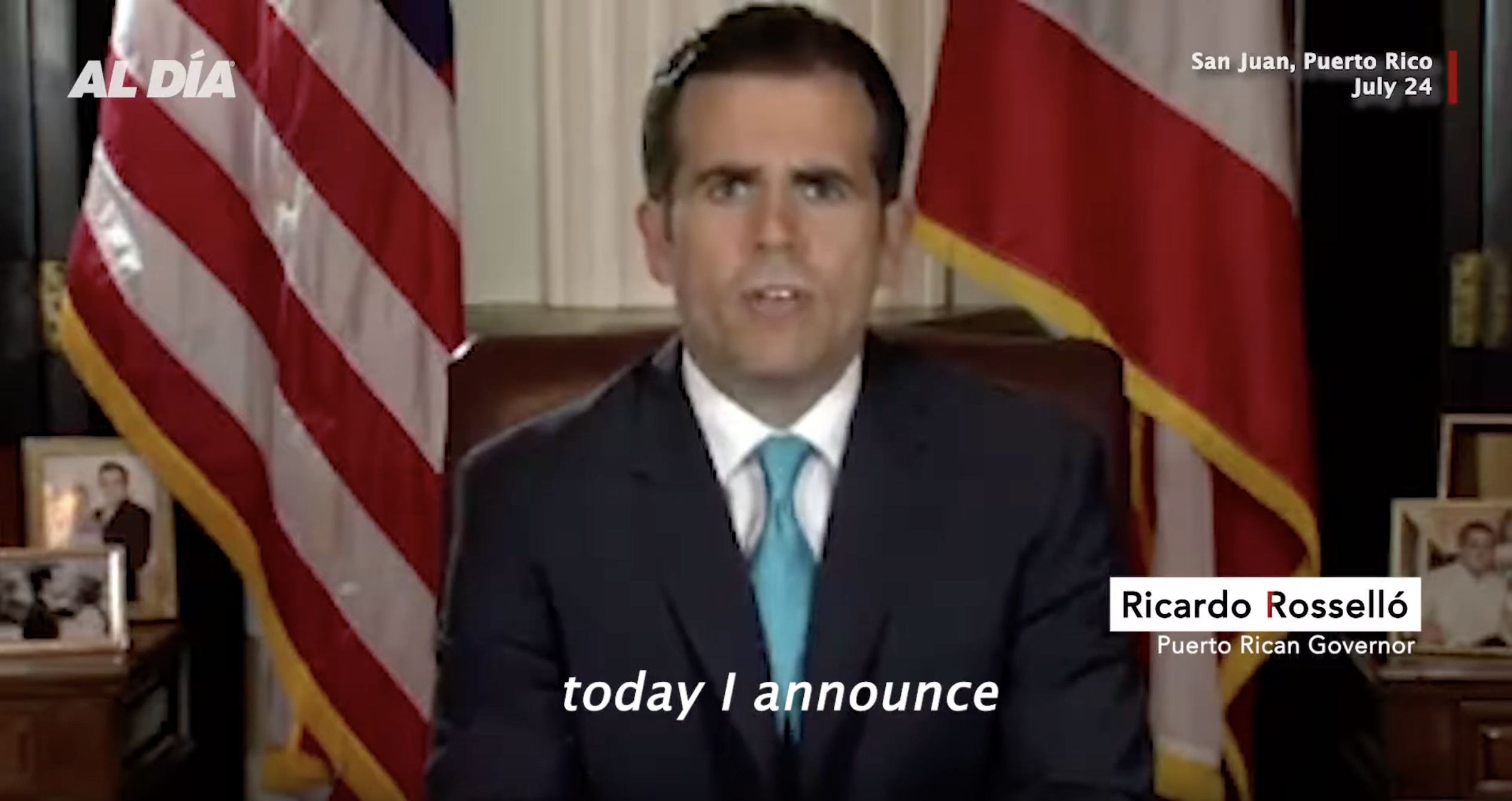Governor Ricardo Rosselló on Wednesday, July 24, 2019, announcing resignation. 