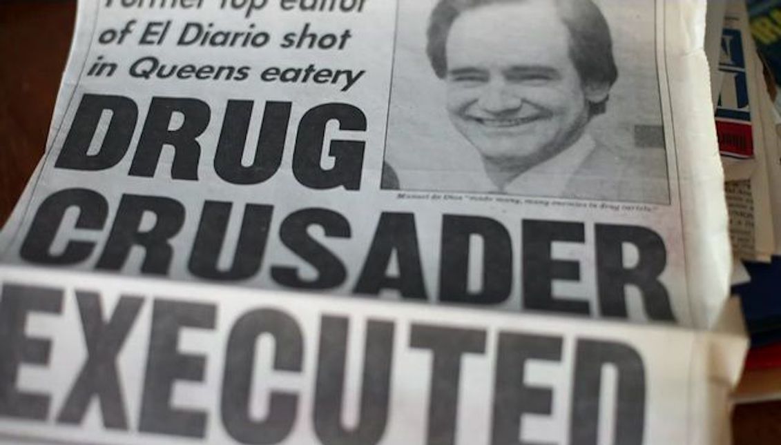 The journalist Manuel de Dios Unanue was murdered at Mesón Asturias in Queens on March 11, 1992. Source: Ny1 News.