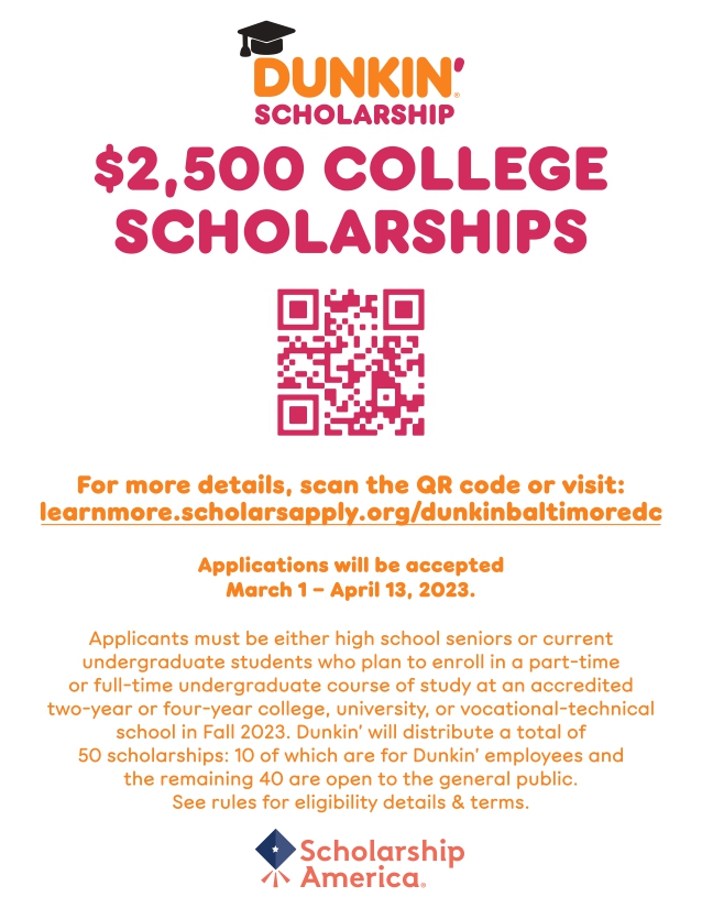 Promo graphic of the second annual Regional Scholarship Program. Graphic: Dunkin'