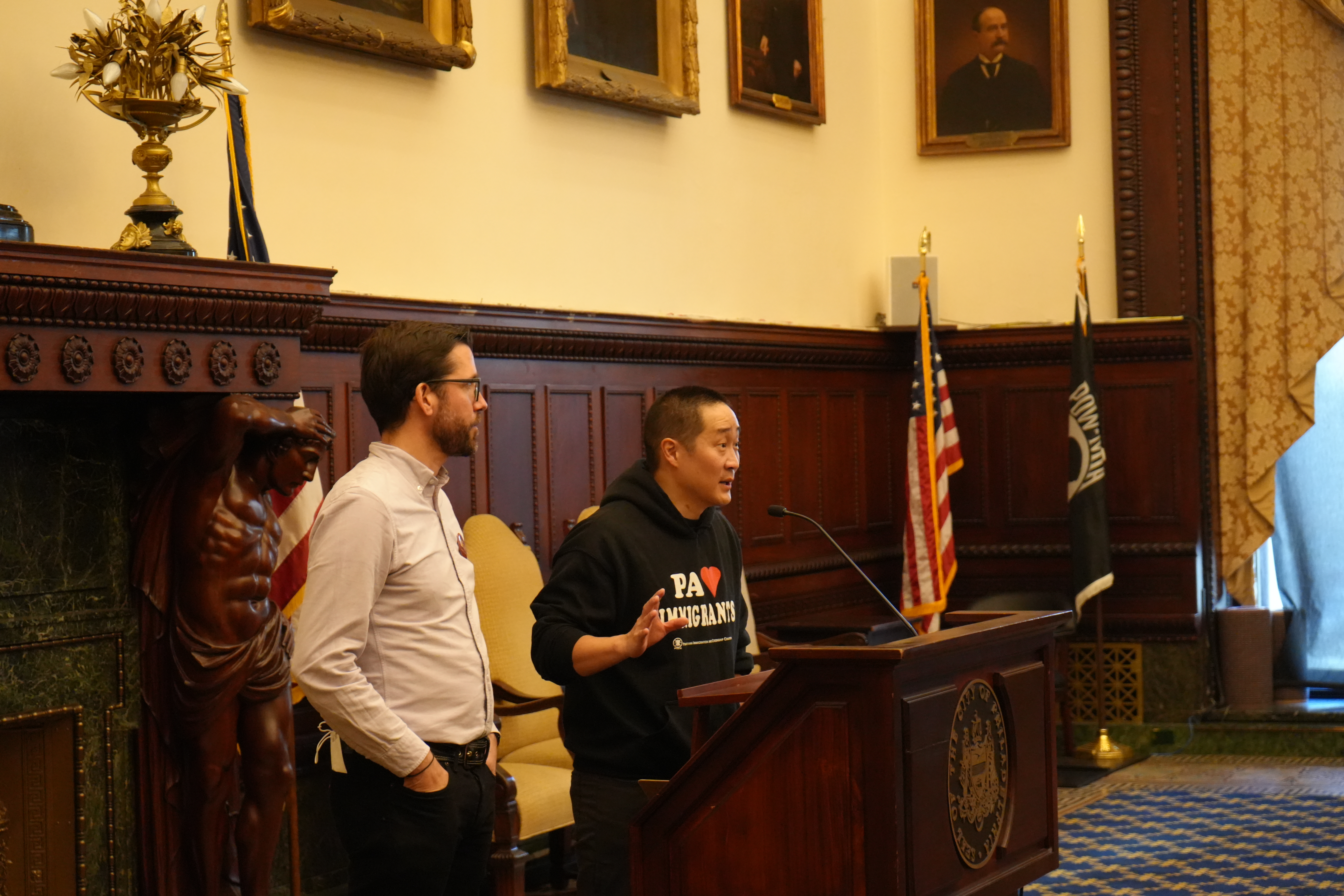 David Kang, Pennsylvania Immigration Citizenship and Coalition, and Peter Pedemonti, co-director of the New Sanctuary Movement of Philadelphia.