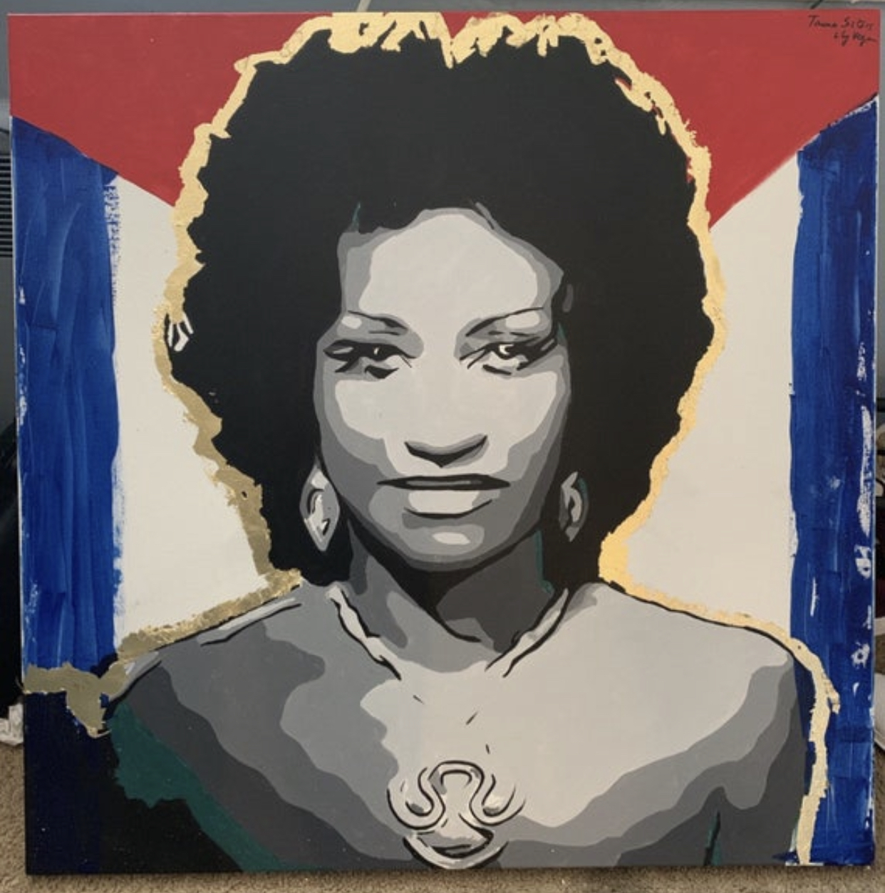 A painting of the famous Cuban-American singer Celia Cruz. Photo Courtesy of the Taina Sisters. 
