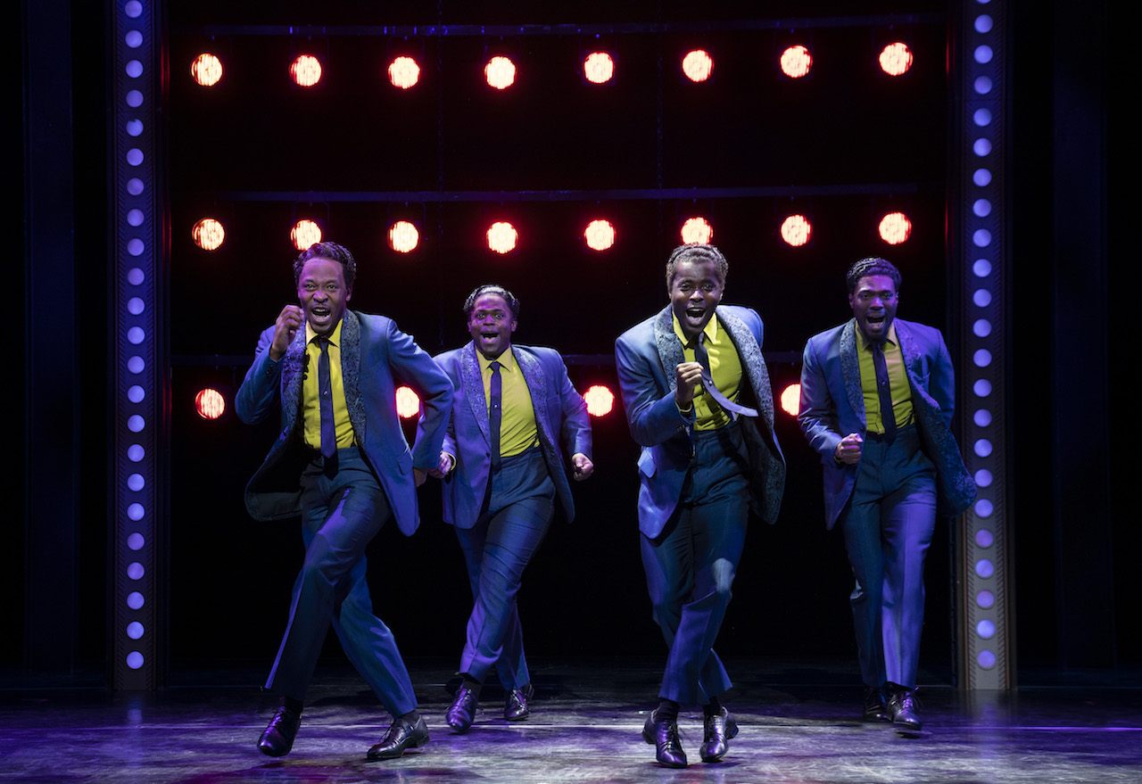 (From L to R) Torrey Linder, Edwin Bates, Isaiah Bailey and Ben Toomer as The Drifters. Photo: Joan Marcus.