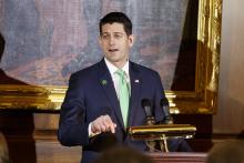 U.S. Speaker of the House of Representatives Paul Ryan, Republican of Wisconsin, speaks at the Friends of Ireland luncheon at the United States Capitol in Washington, DC, USA, March 15, 2018. EPA-EFE FILE/ALEX EDELMAN / POOL
