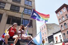 The GALAEI float moves forward in the 2019 Philly Pride parade, which started in the Gayborhood and ended at Penn's Landing. Photo: Emily Neil / AL DÍA News
